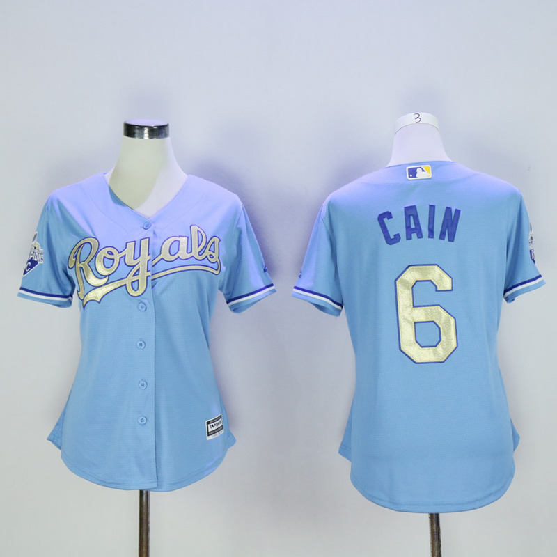 Women Kansas City Royals #6 Cain Light Blue Champion MLB Jerseys